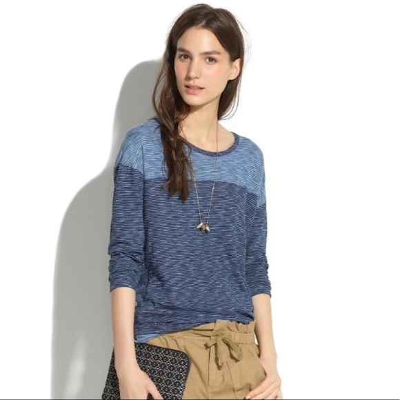 Madewell Tops - Madewell Striped Indigo Ink Colorblock Tee Sz XS